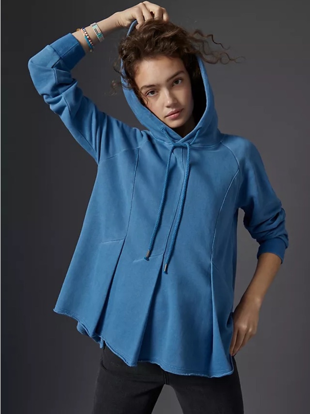 Pilcro Flynn Hoodie Blue XS 100% Cotton Distressed Raw Hem Anthropologie